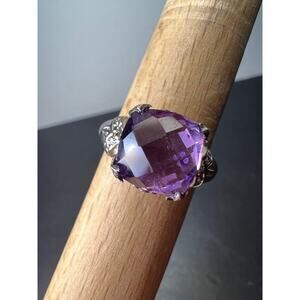 Amethyst cathedral crown setting sterling silver solitaire ring size 9